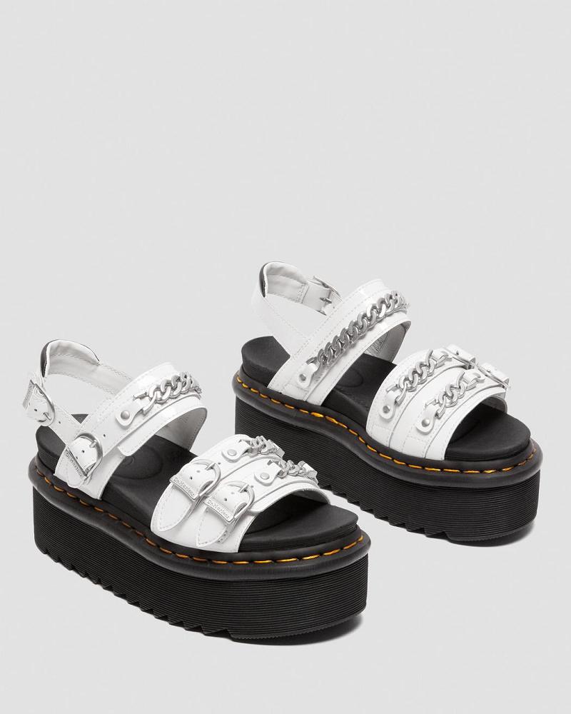 Women's Dr Martens Voss II Chain Patent Leather Platform Sandals White | AU 315PJJ